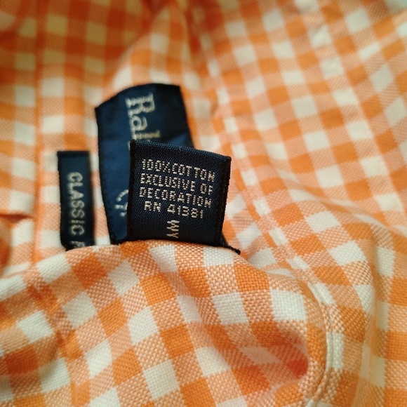 Ralph Lauren Orange/White Classic Fit Gingham Oxford Button Down (Brown Pony) XL - Picture 9 of 10